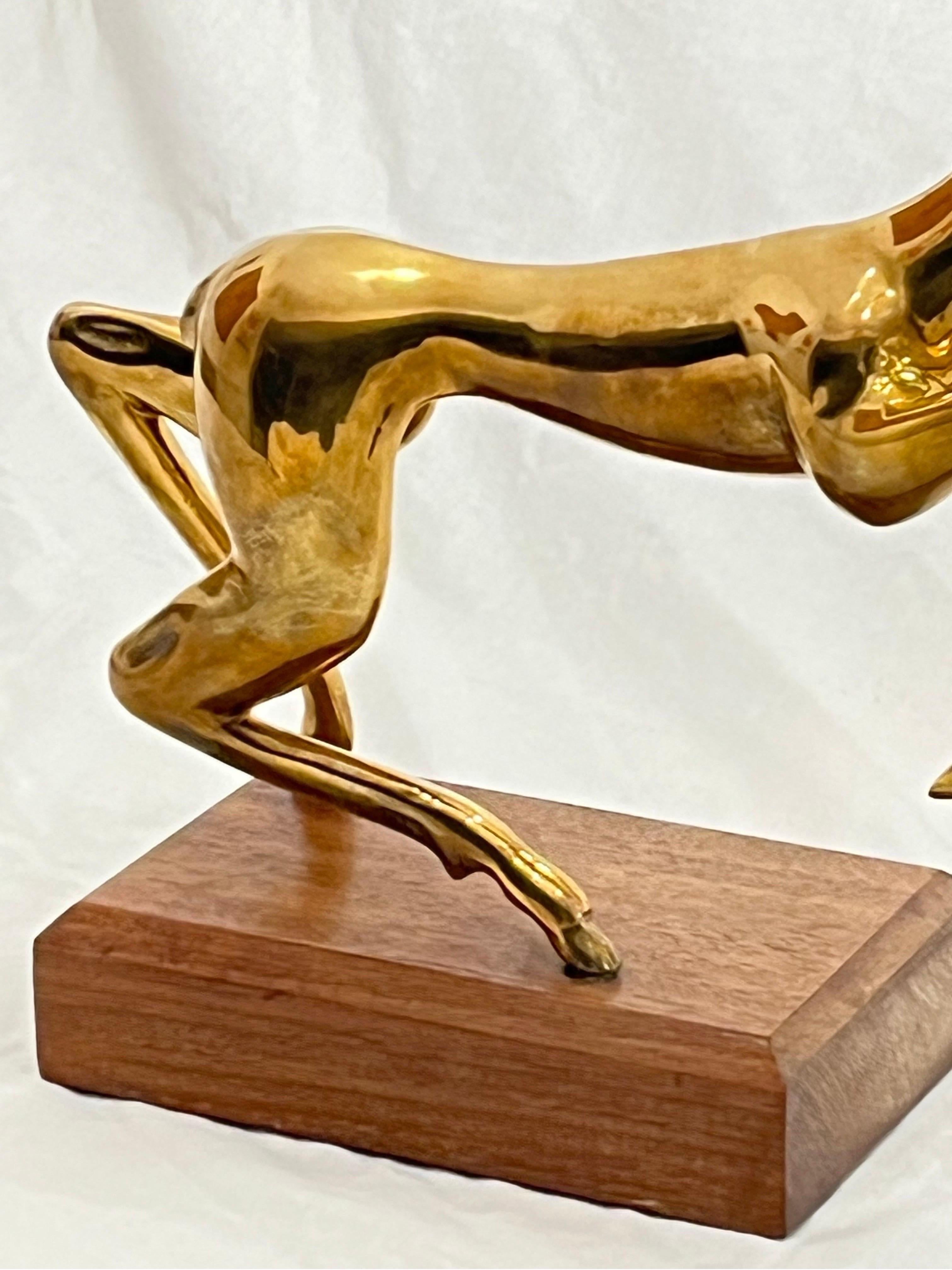 Vintage Thai Somchai Hattakitkosol Signed Solid Bronze Sculpture of Leaping Deer For Sale 10
