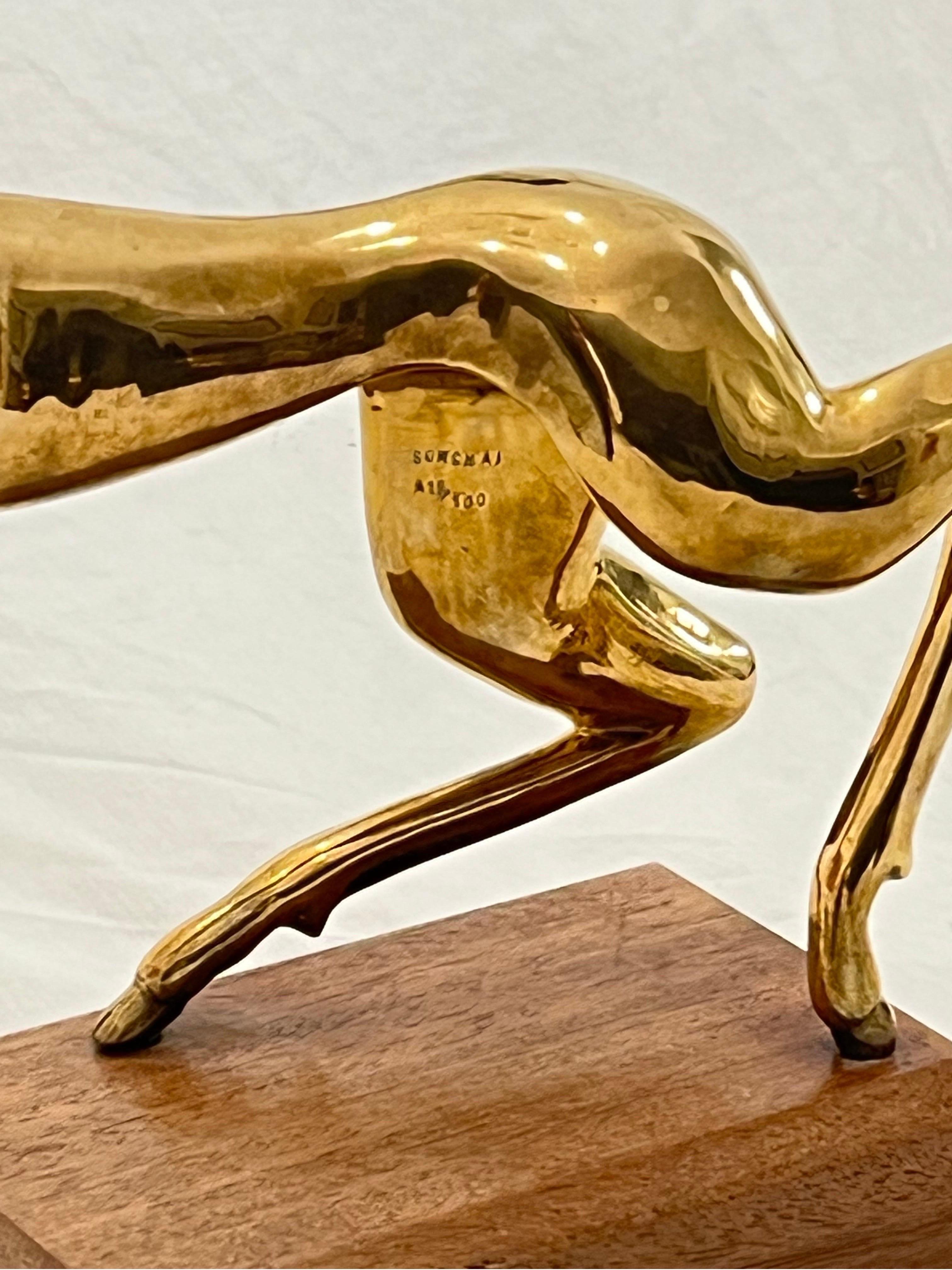 Vintage Thai Somchai Hattakitkosol Signed Solid Bronze Sculpture of Leaping Deer For Sale 11