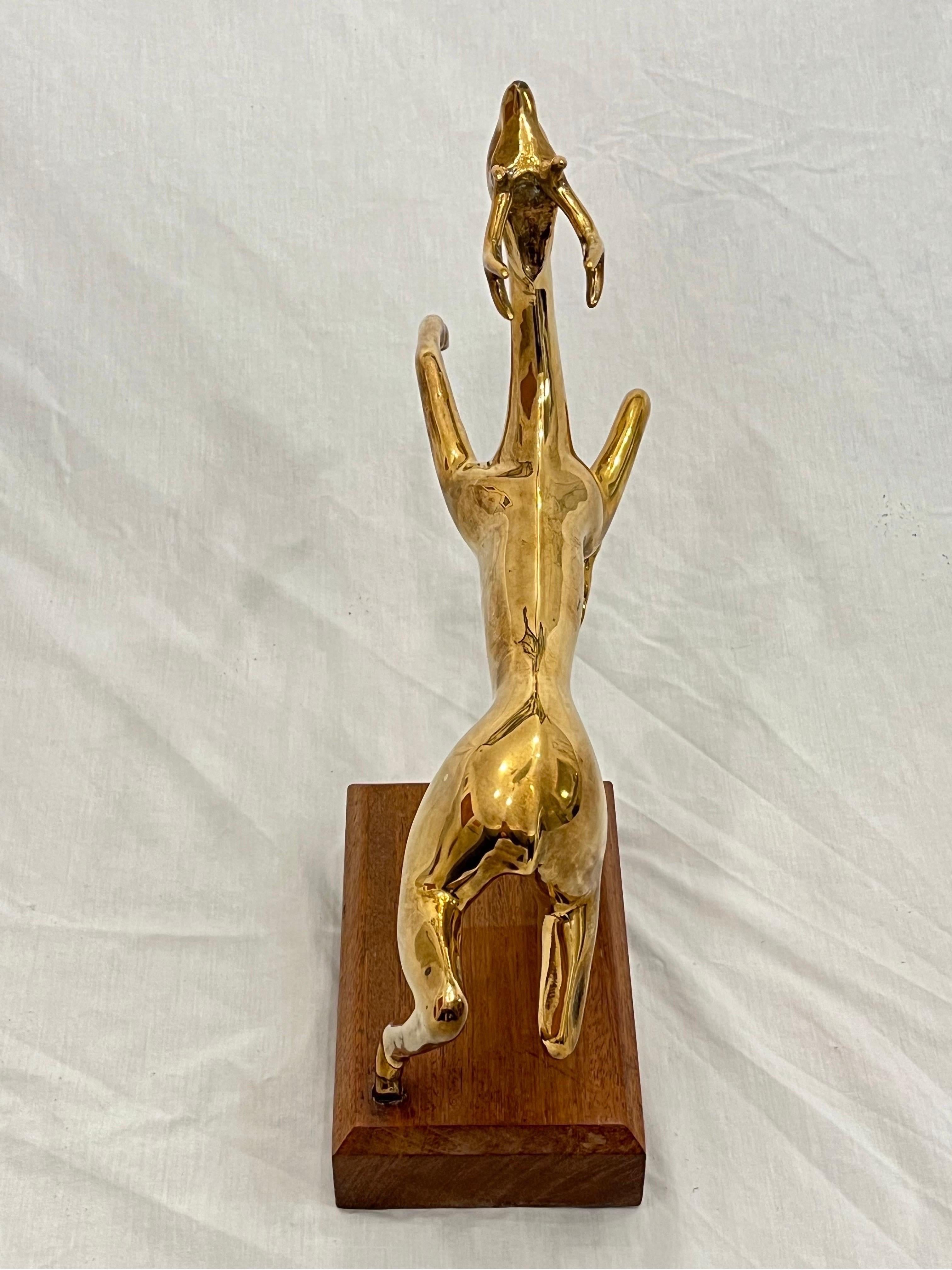 Vintage Thai Somchai Hattakitkosol Signed Solid Bronze Sculpture of Leaping Deer For Sale 14