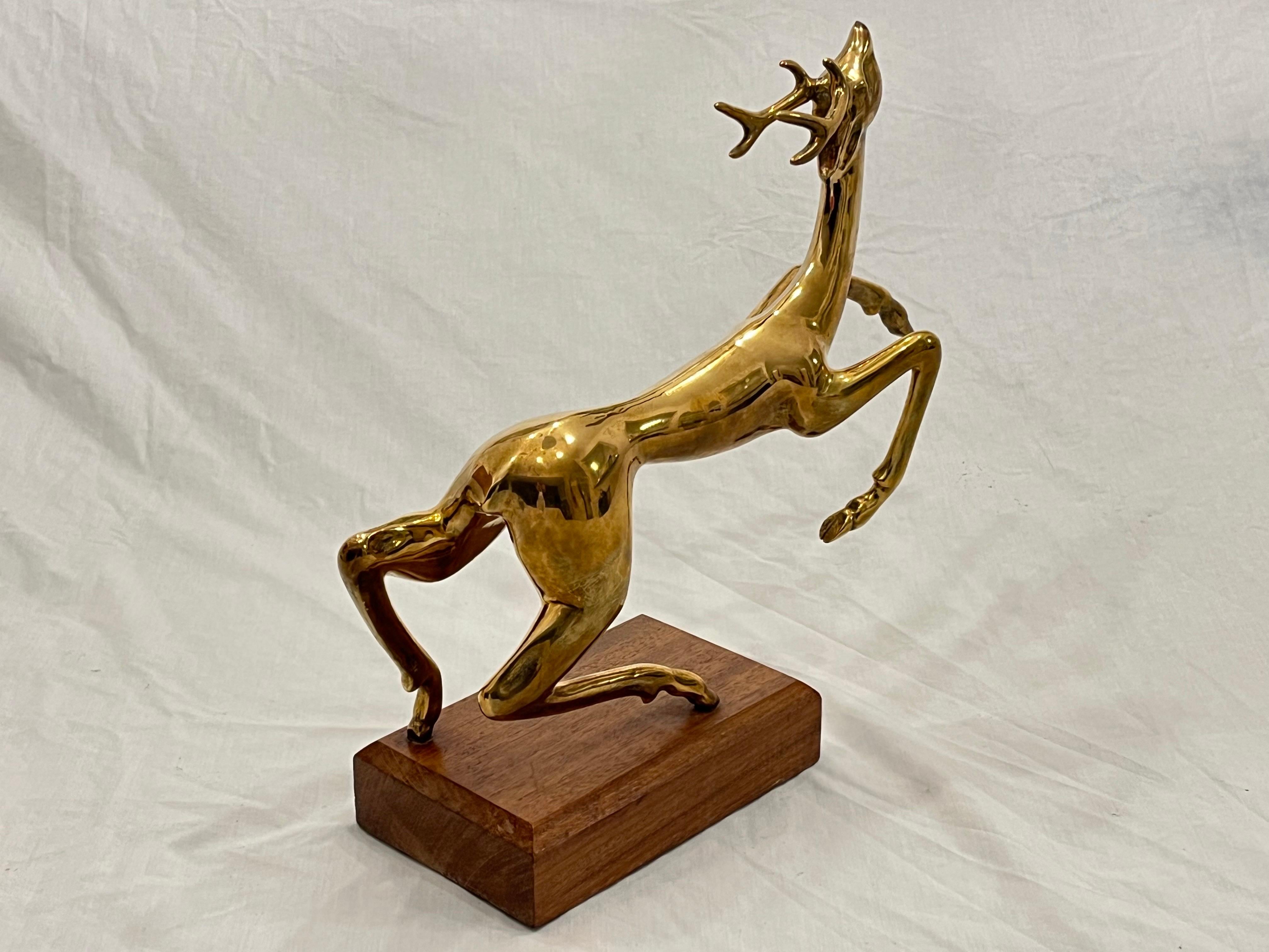 American Vintage Thai Somchai Hattakitkosol Signed Solid Bronze Sculpture of Leaping Deer For Sale
