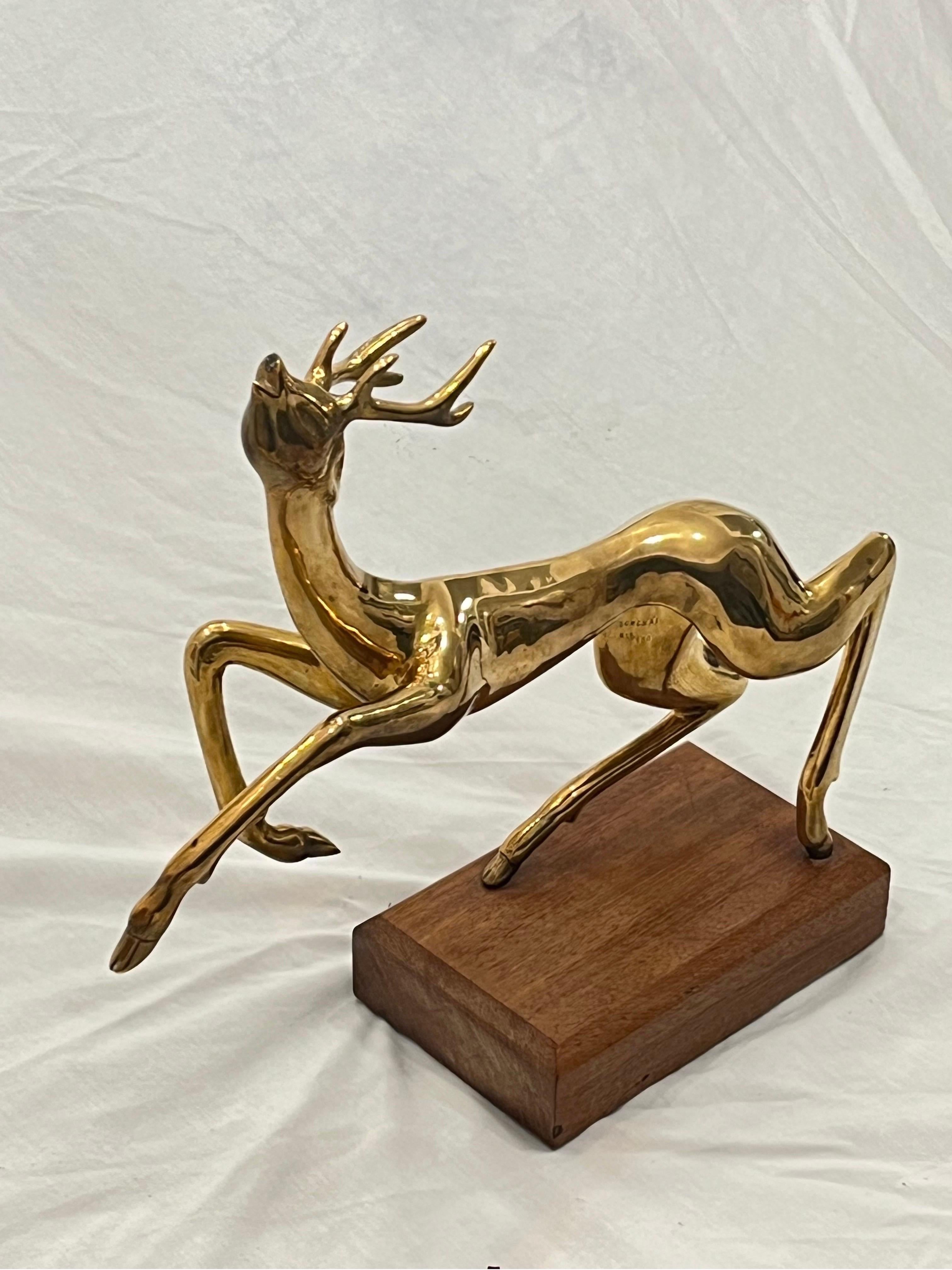 Vintage Thai Somchai Hattakitkosol Signed Solid Bronze Sculpture of Leaping Deer For Sale 2