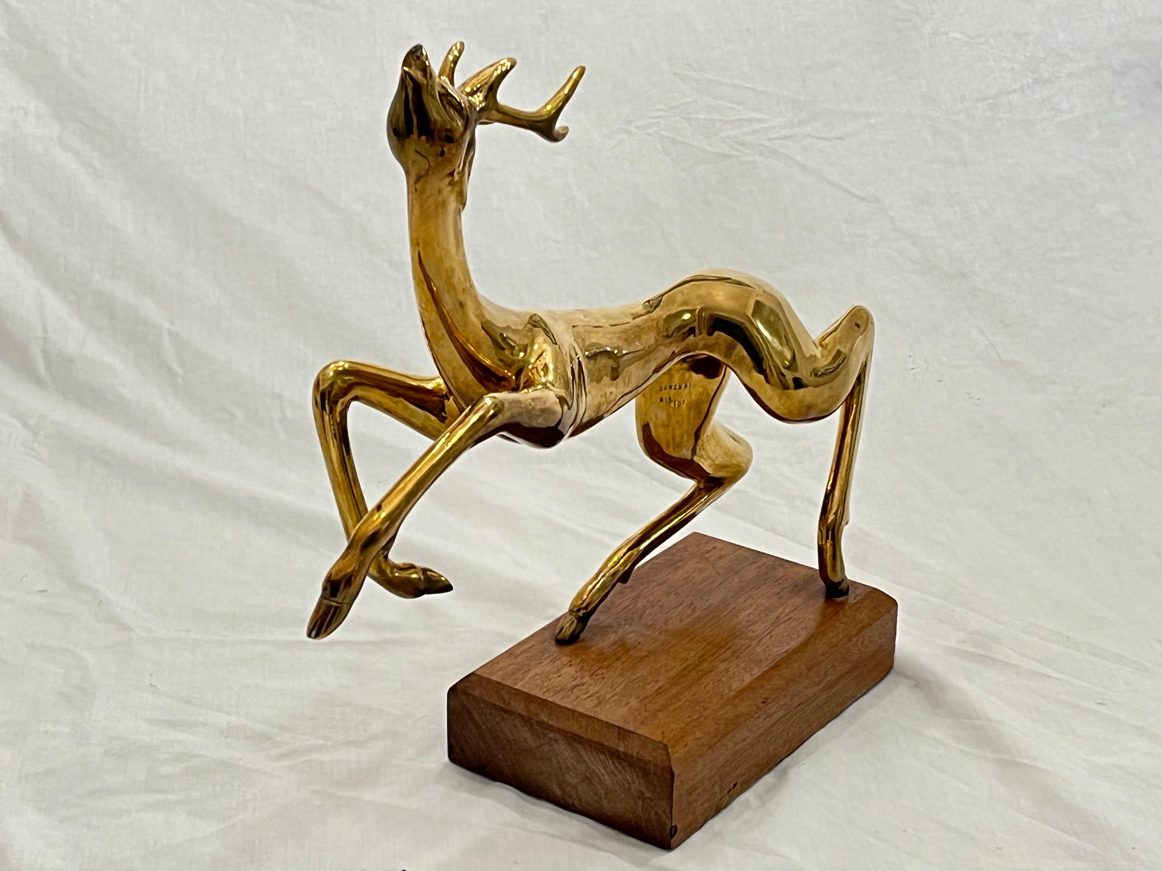 Vintage Thai Somchai Hattakitkosol Signed Solid Bronze Sculpture of Leaping Deer For Sale 3