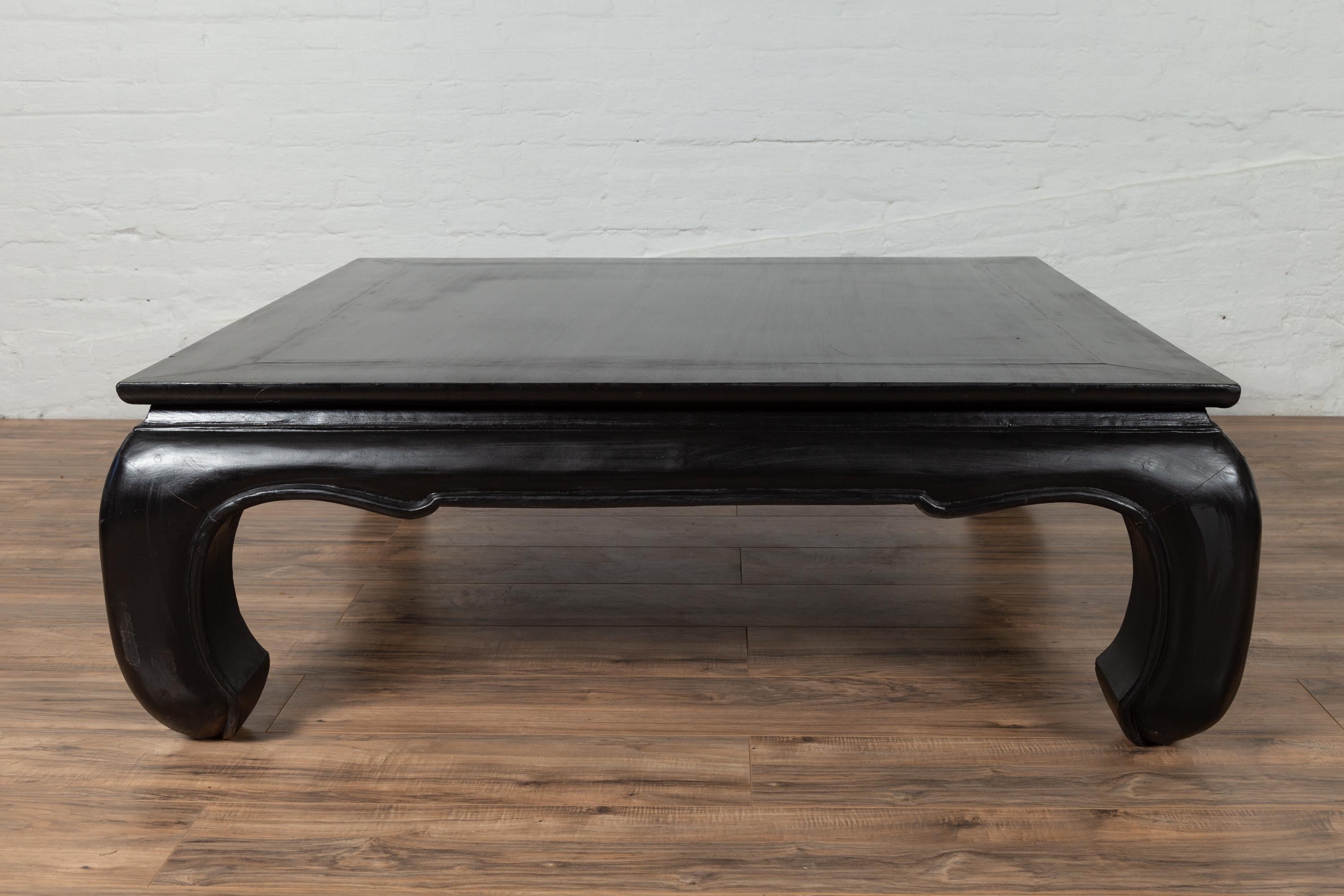 Vintage Thai Teak Coffee Table with Bulging Chow Legs and Black Lacquer 4