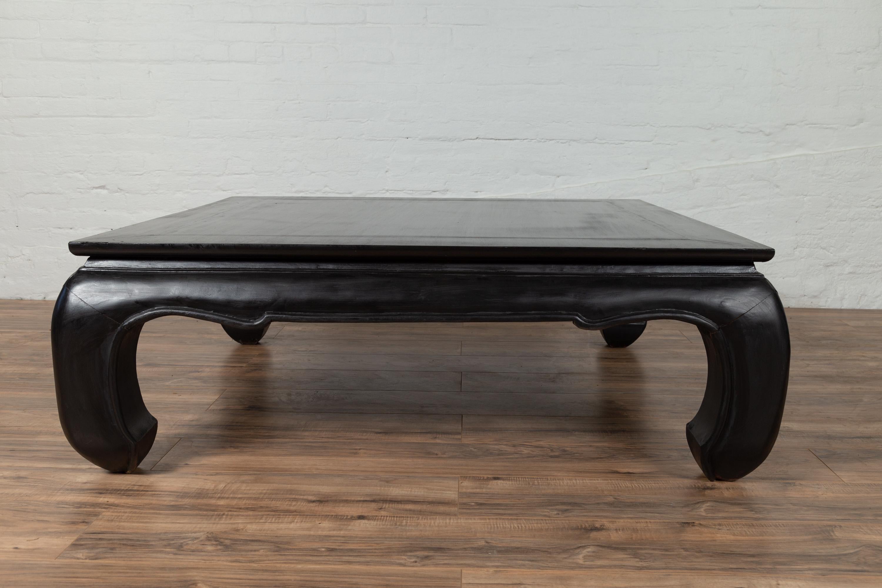 Vintage Thai Teak Coffee Table with Bulging Chow Legs and Black Lacquer 6