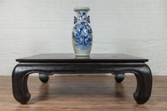 Vintage Thai Teak Coffee Table with Bulging Chow Legs and Black Lacquer