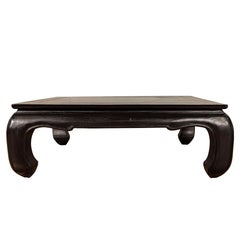 Vintage Thai Teak Coffee Table with Bulging Chow Legs and Black Lacquer