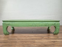 Vintage Thai Teak Coffee Table with Green Crackled Finish and Chow Legs, 1950s