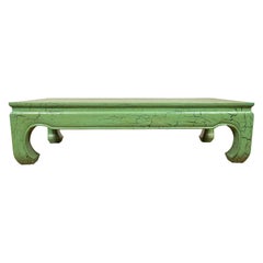 Vintage Thai Teak Coffee Table with Green Crackled Finish and Chow Legs, 1950s