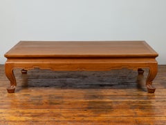 Vintage Thai Teak Coffee Table with Waisted Top, Carved Apron and Cabriole Legs