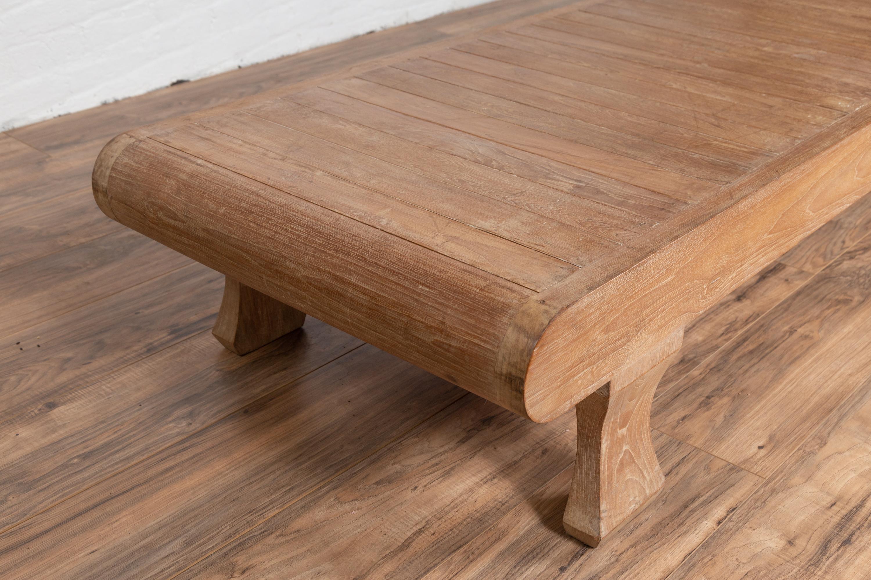 Vintage Thai Teak Wood Coffee Table with All Natural Patina and Slatted