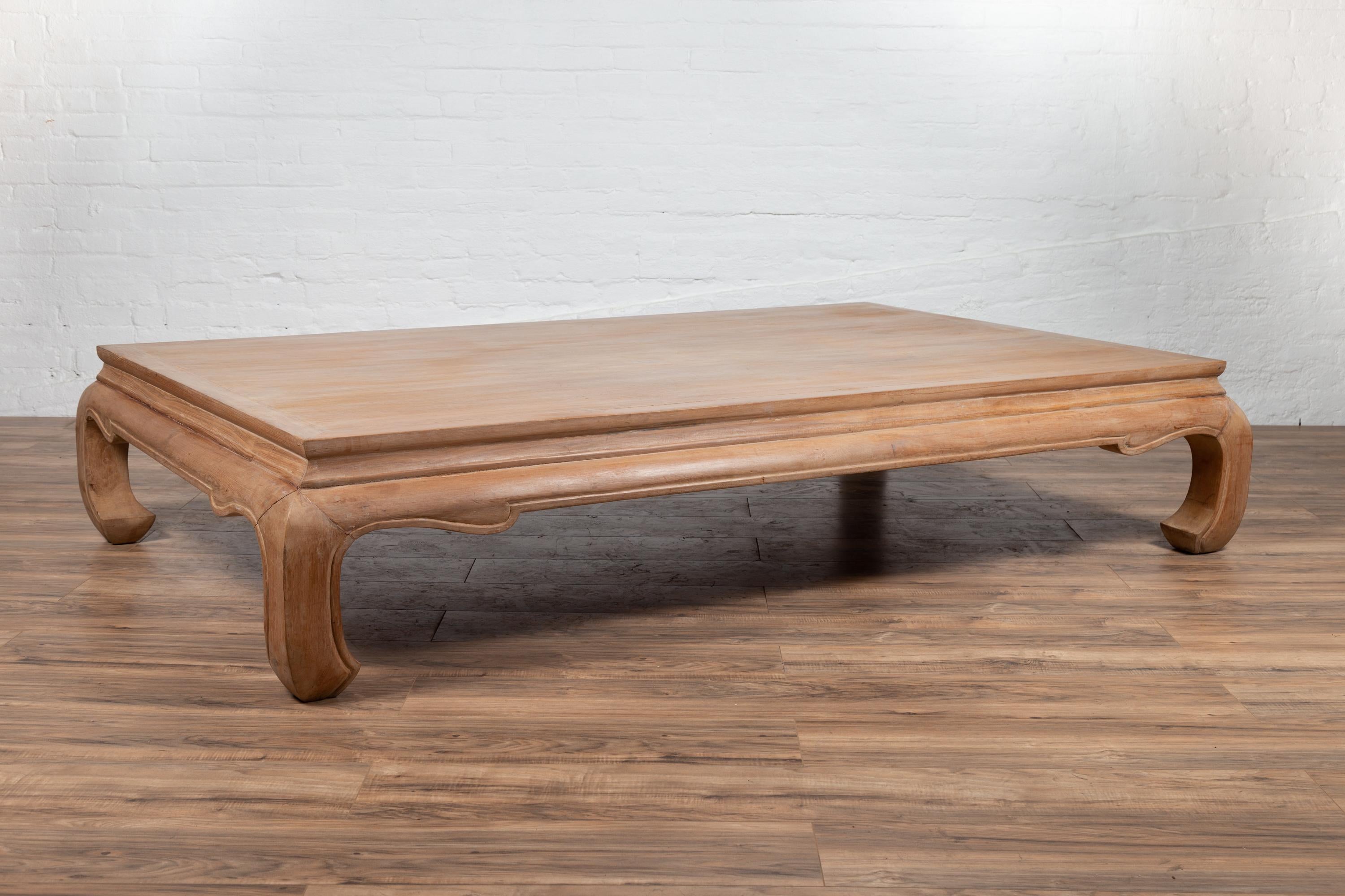 Thai Teak Wood Coffee Table with White Wash Finish and Bulging Chow Legs 3
