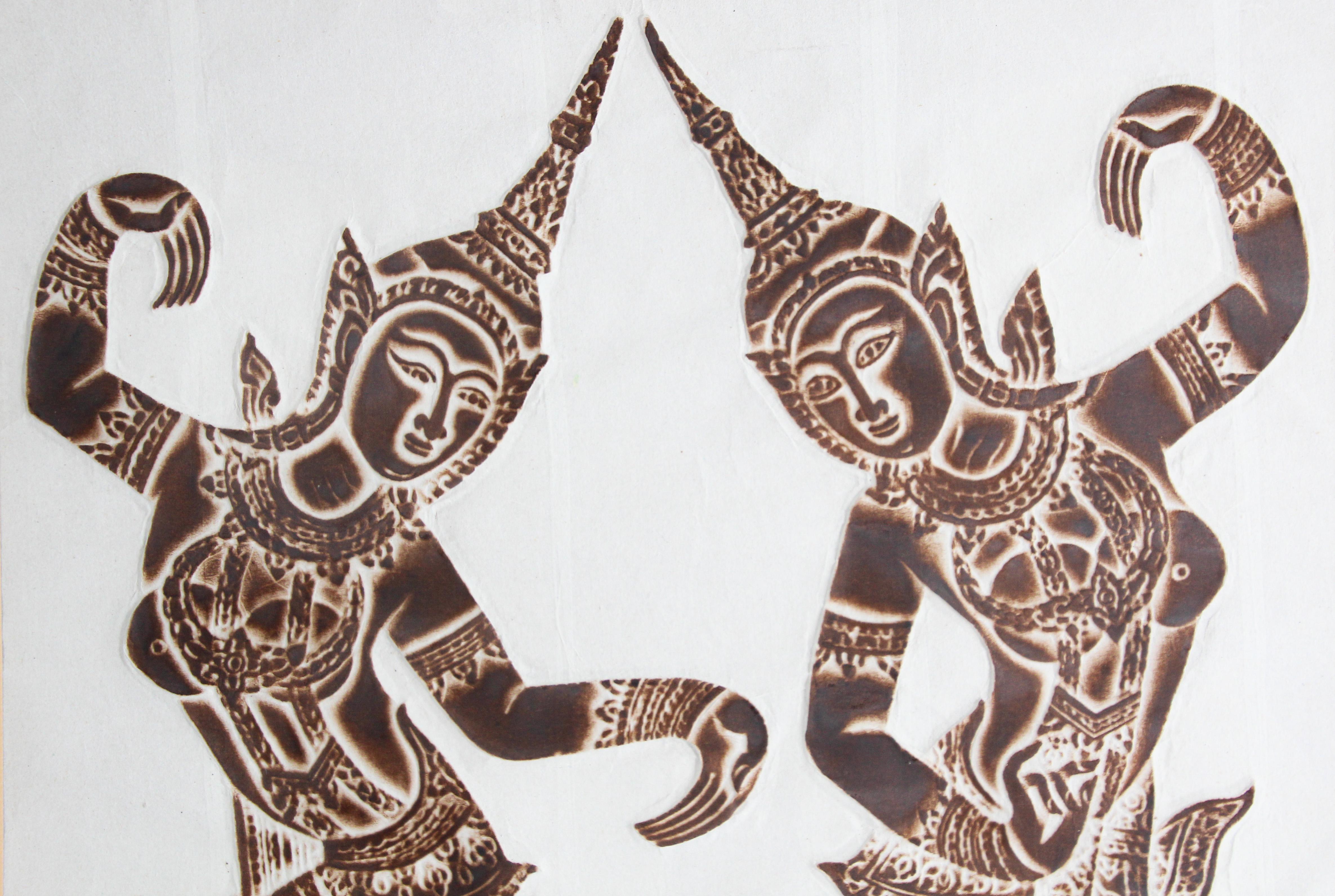 Thailändischer Tempel anthrazitfarbenes Würfelpapier auf Reispapier im Angebot 7