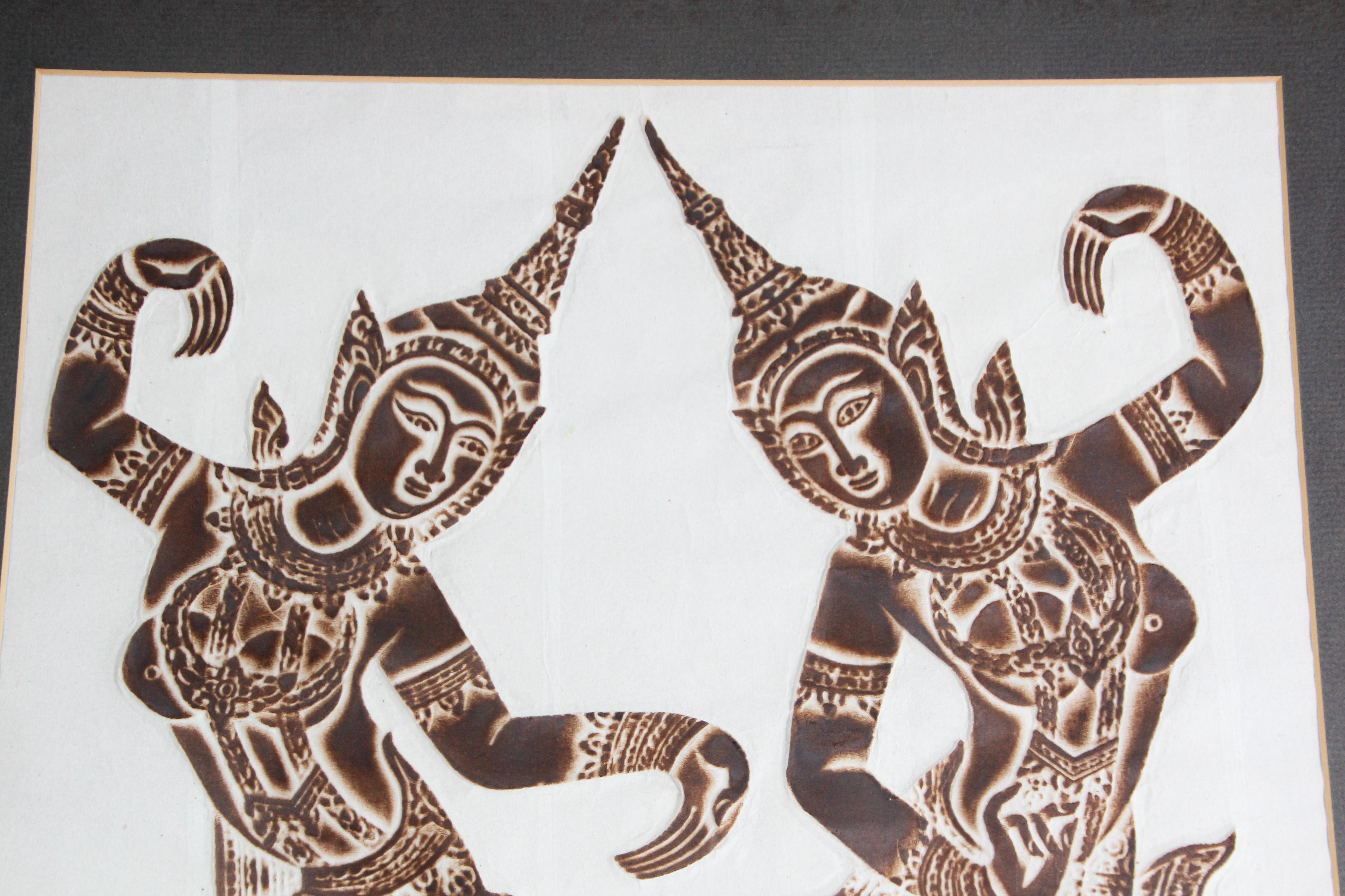 Thailändischer Tempel anthrazitfarbenes Würfelpapier auf Reispapier (Handgefertigt) im Angebot