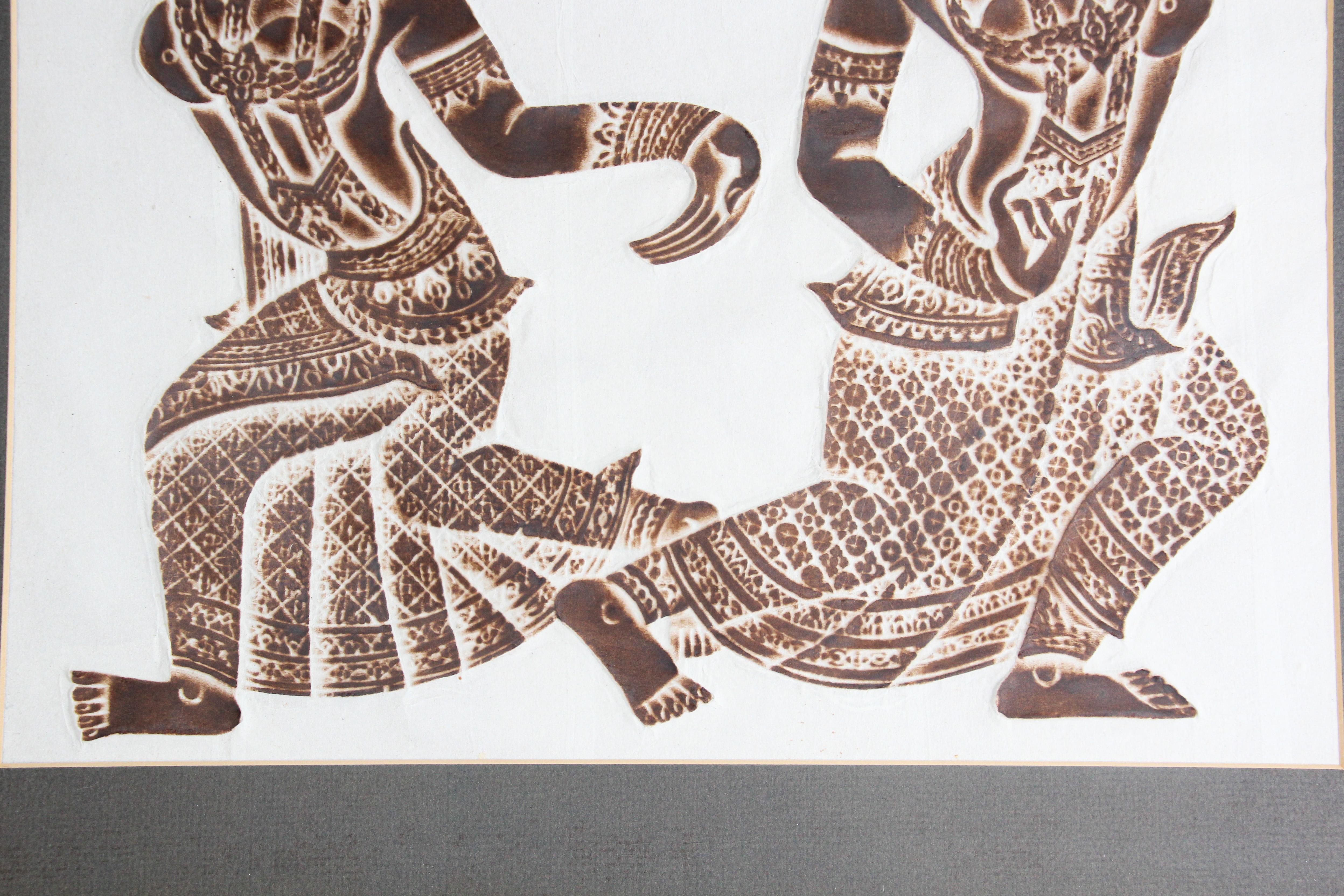 Thailändischer Tempel anthrazitfarbenes Würfelpapier auf Reispapier im Zustand „Gut“ im Angebot in North Hollywood, CA