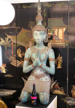 Vintage Thai Teppanom Large Kneeling Bronze Buddha Sculpture