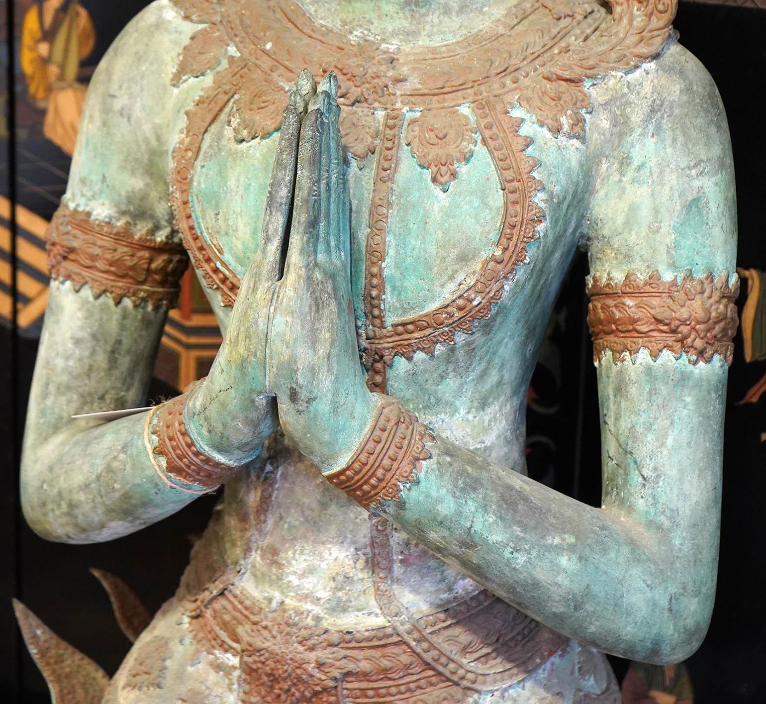 20th Century Vintage Thai Teppanom Large Kneeling Bronze Buddha Sculpture