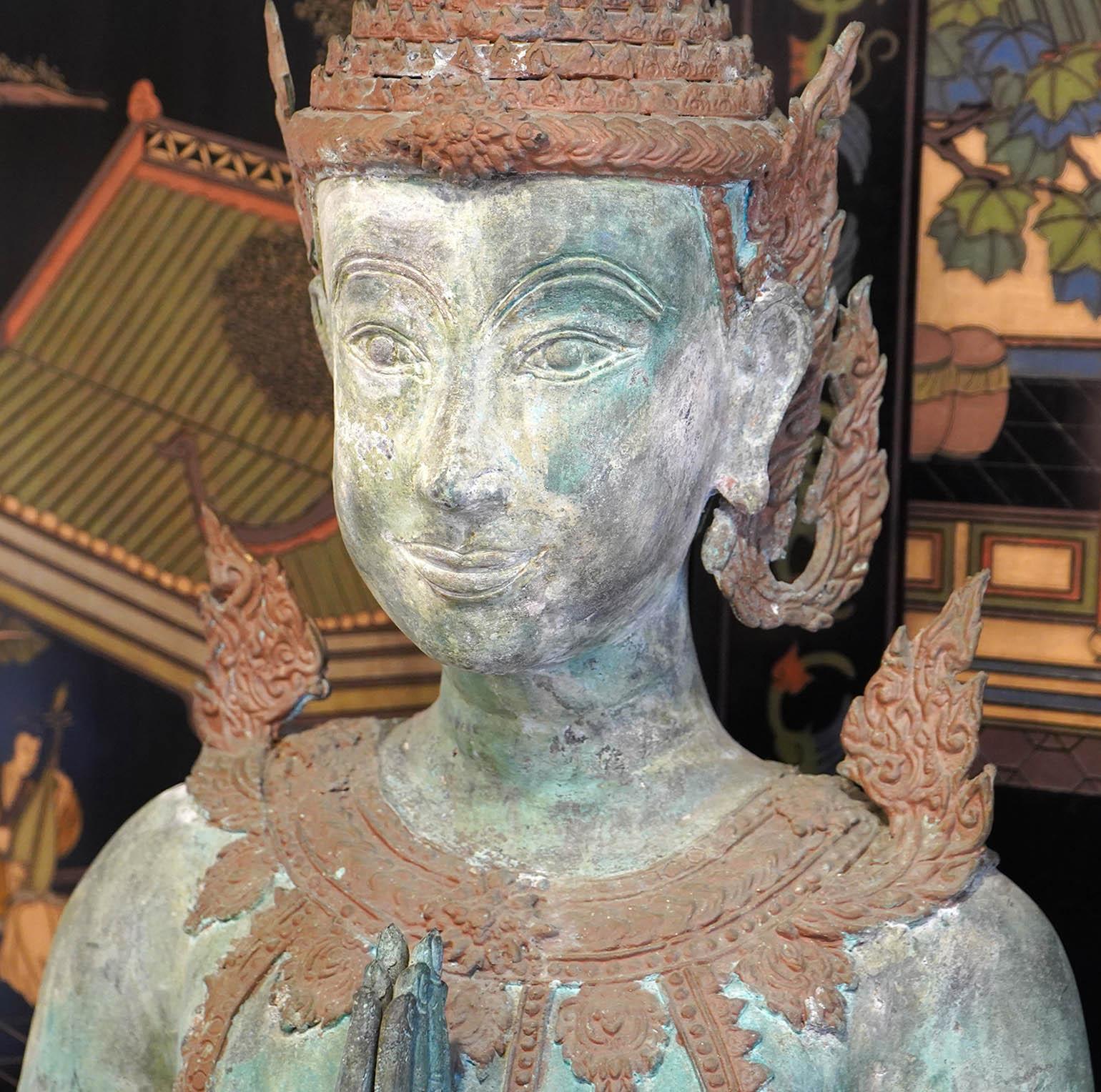 Vintage Thai Teppanom Large Kneeling Bronze Buddha Sculpture 1