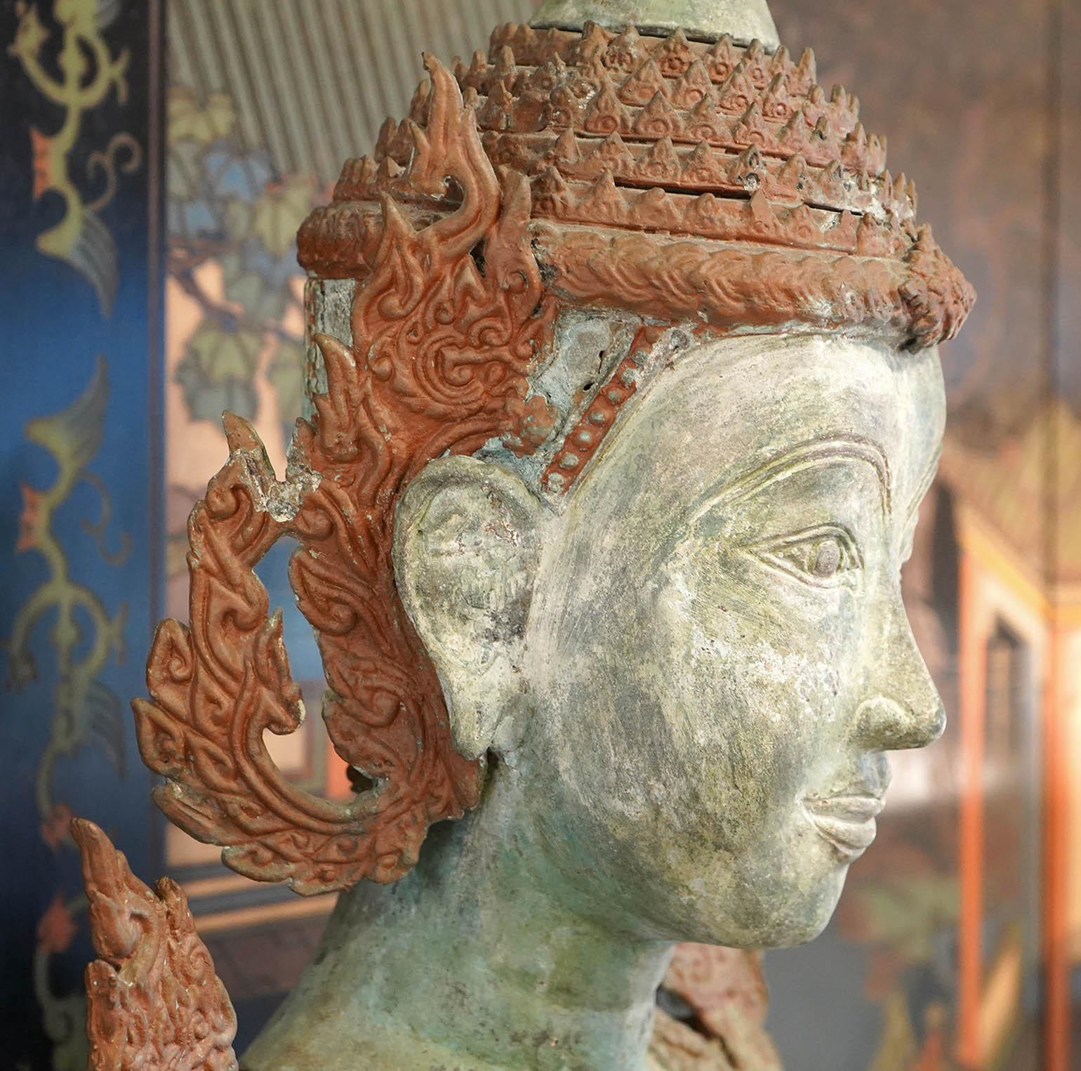 Vintage Thai Teppanom Large Kneeling Bronze Buddha Sculpture 3