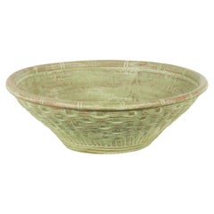 Retro Thai Terracotta Wicker Style Circular Tapering Bowl with Green Patina