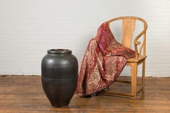 Vintage Thai Water Jar with Charcoal Patina and Tapering Lines