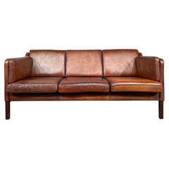 Vintage Thams Kvalitet Danish 1970s Patinated Tan Three Seater Leather Sofa #412
