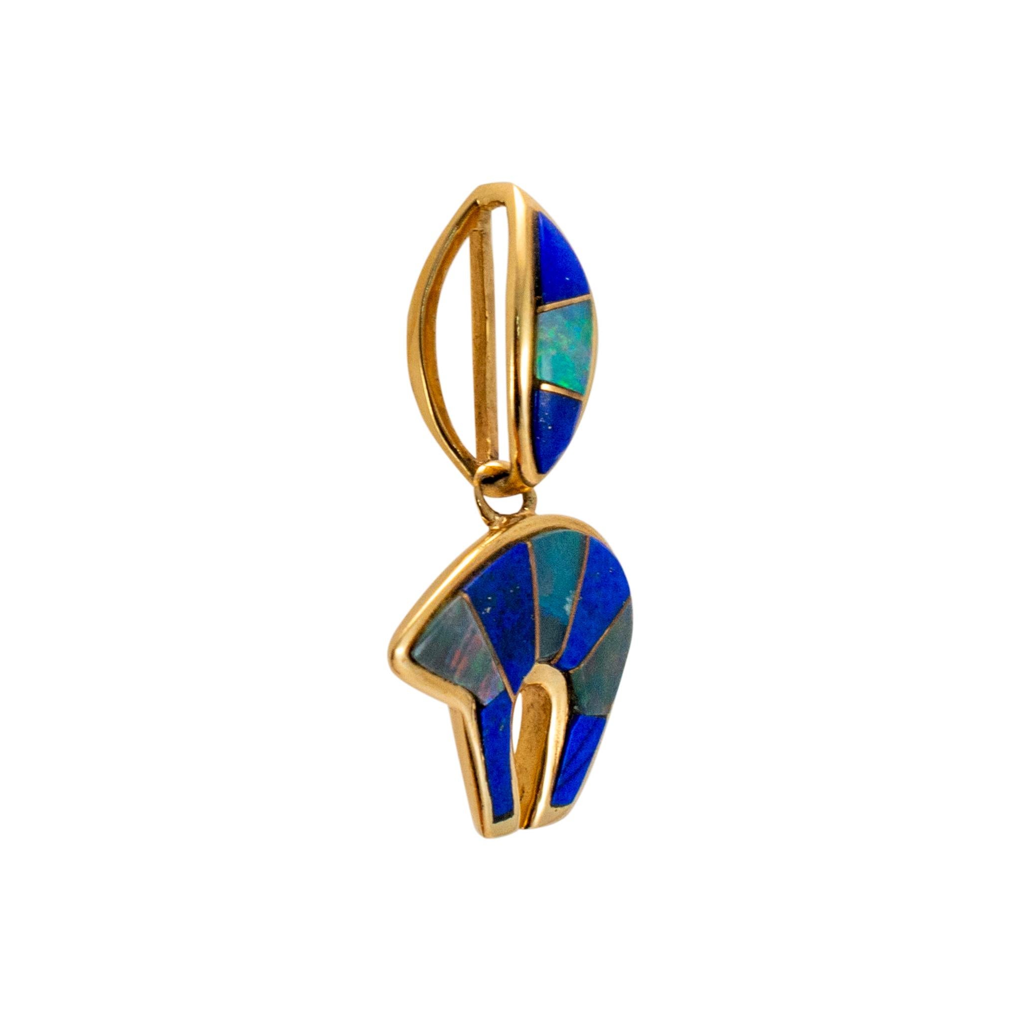 Thane Deleon 14K Gelbgold Opal & Lapislazuli Lazuli Bär Talisman Anhänger, Vintage im Zustand „Hervorragend“ in Houston, TX