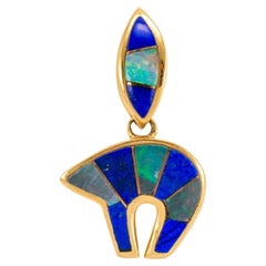 Thane Deleon 14K Gelbgold Opal & Lapislazuli Lazuli Bär Talisman Anhänger, Vintage