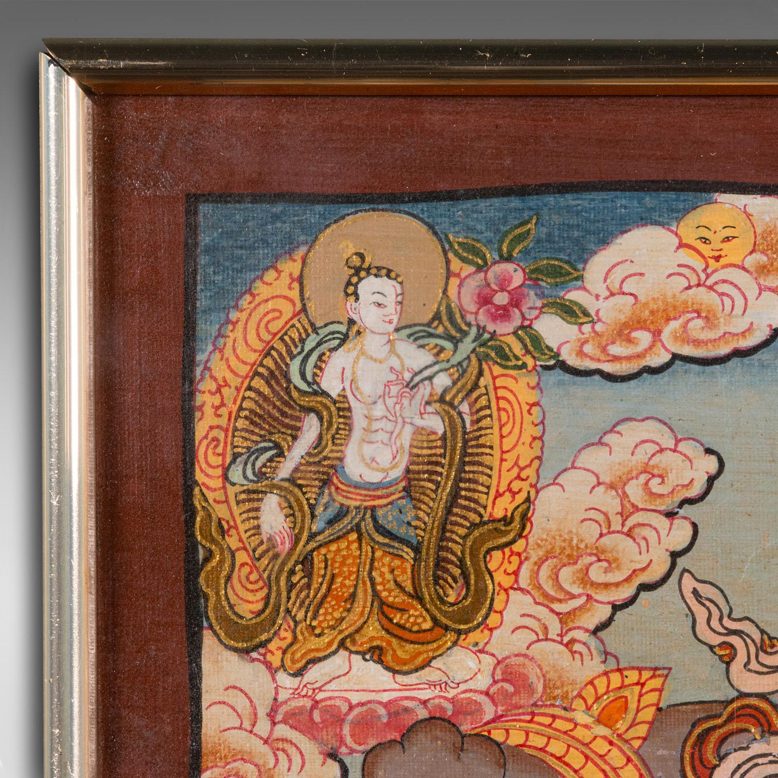 Vintage Thangka Wheel Of Life Painting, Indian, Handpainted Linen, Buddhism 4