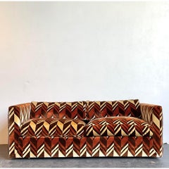 Vintage Thayer Coggin Chevron Velvet Sofa