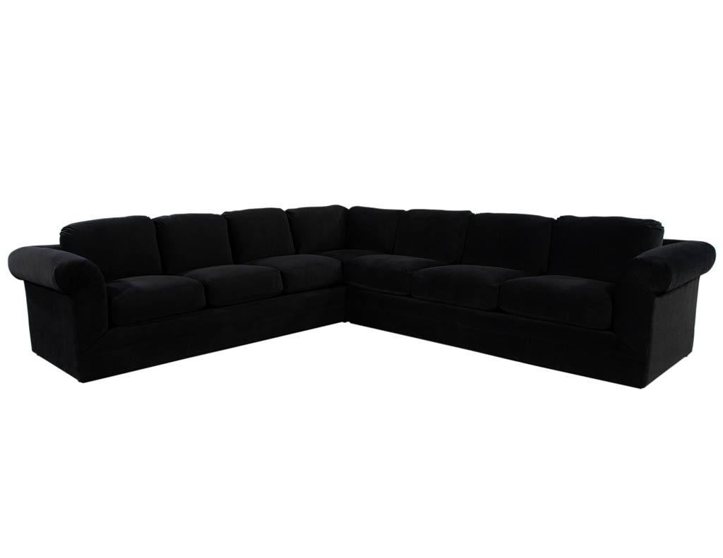 Vintage Thayer Coggin Directional Black Velvet Sectional Sofa For Sale 1