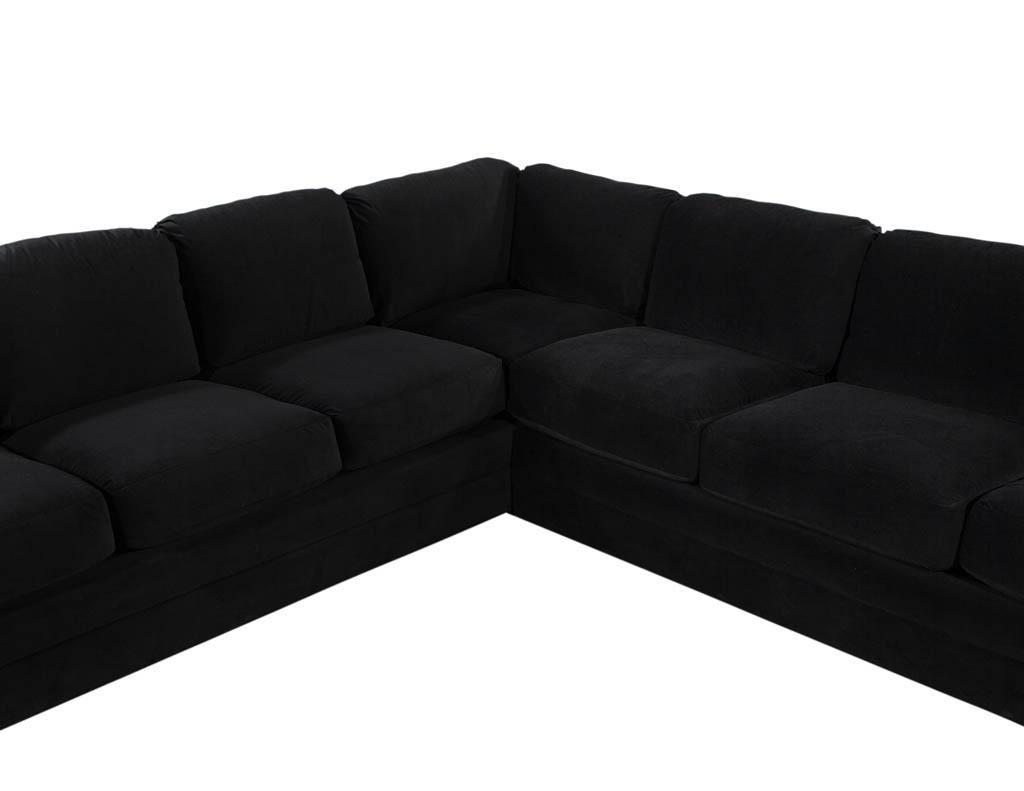 Mid-Century Modern Vintage Thayer Coggin Directional Black Velvet Sectional Sofa For Sale