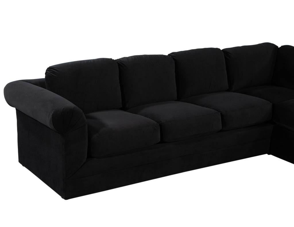 American Vintage Thayer Coggin Directional Black Velvet Sectional Sofa For Sale