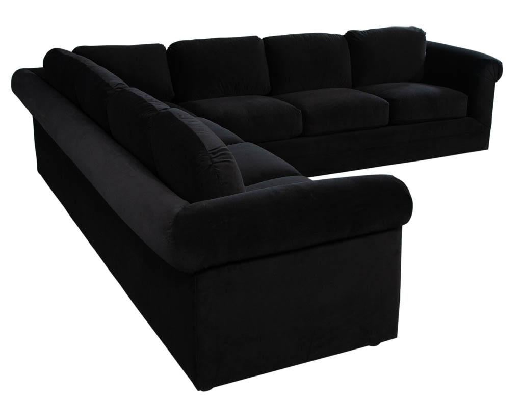 Vintage Thayer Coggin Directional Black Velvet Sectional Sofa In Excellent Condition For Sale In North York, ON