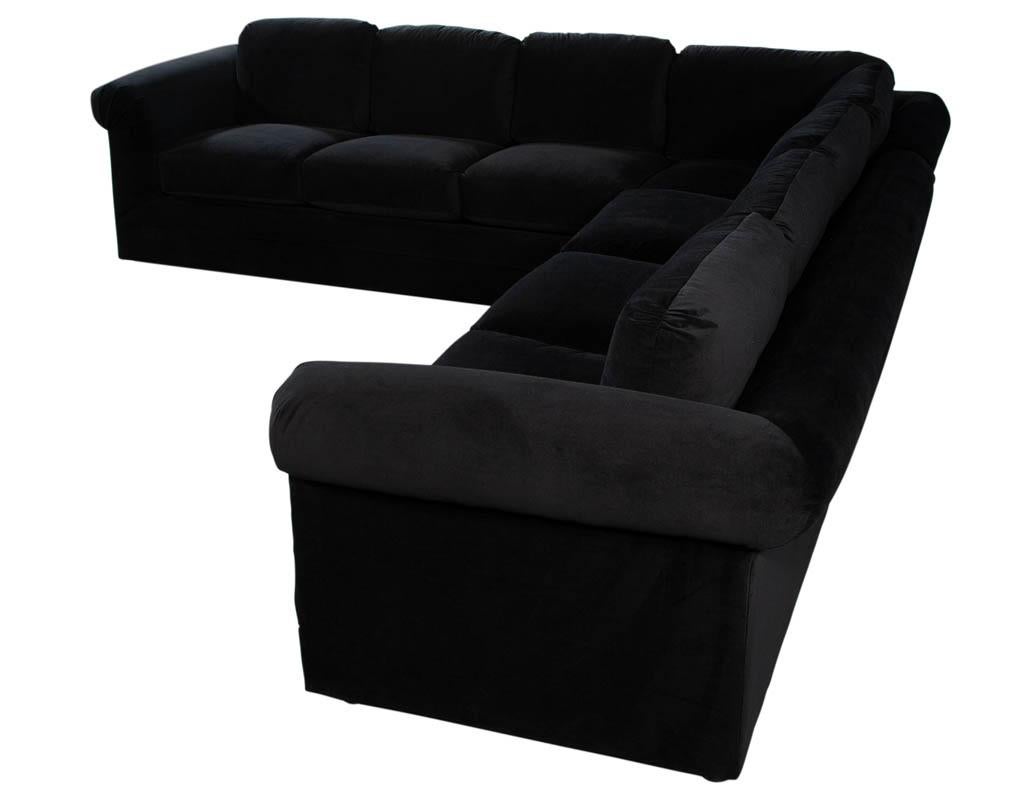 Late 20th Century Vintage Thayer Coggin Directional Black Velvet Sectional Sofa For Sale