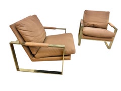 Vintage Thayer Coggin Flat Bar Brass Arm Chairs - Set of 2