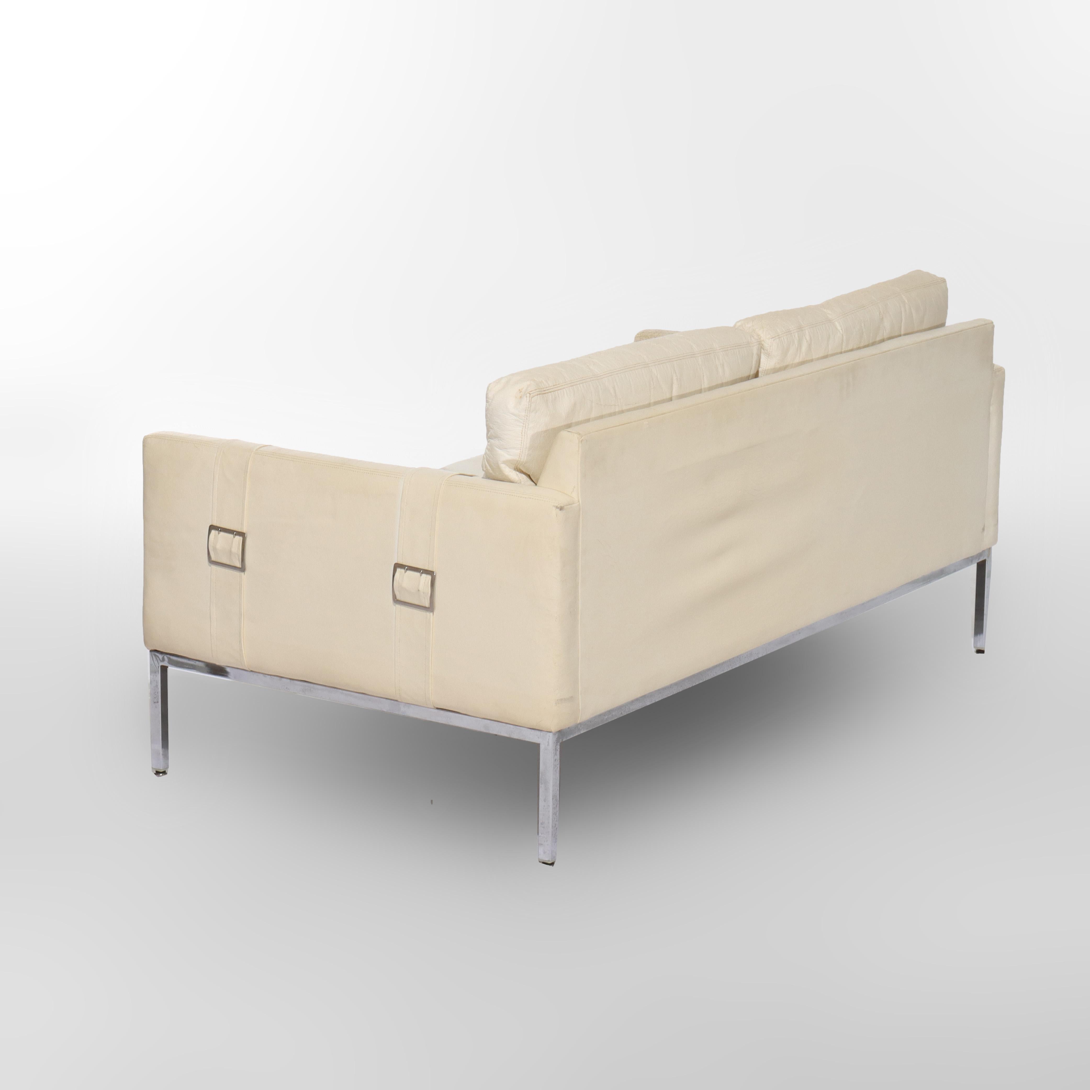 Vintage Thayer Coggin MCM Leder & Chrom Settee signiert C1970 (Moderne der Mitte des Jahrhunderts) im Angebot