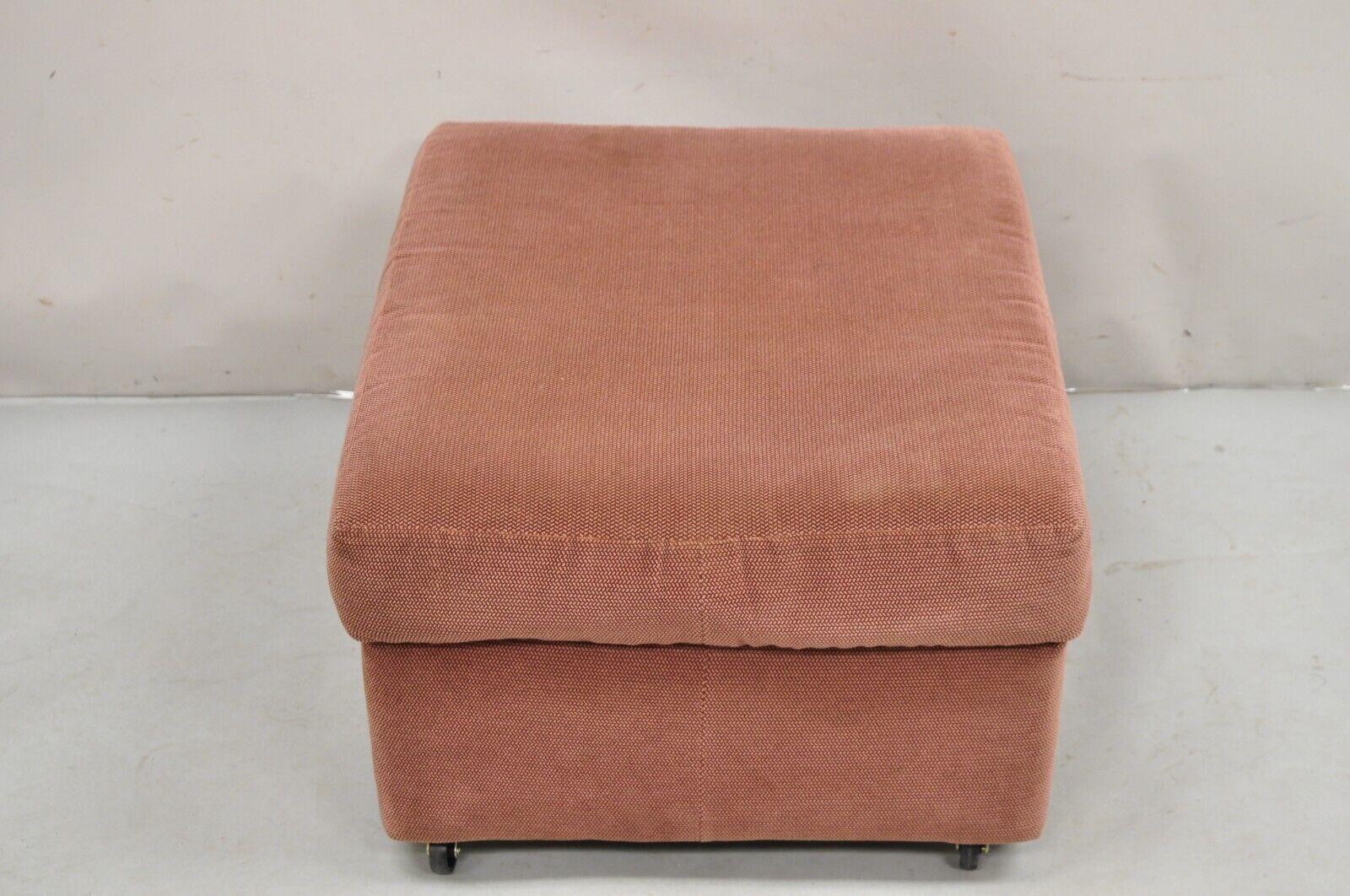 Vintage Thayer Coggin Modern Upholstered Mauve Color Ottoman on Wheels For Sale 5