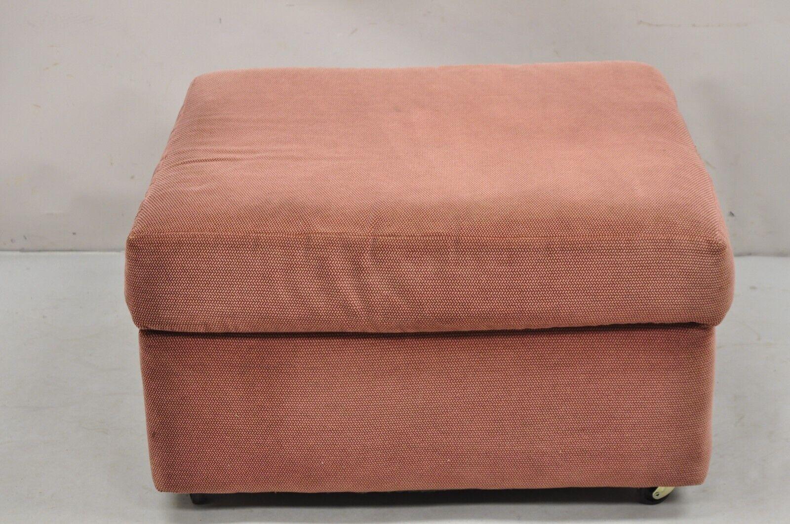 Vintage Thayer Coggin Modern Upholstered Mauve Color Ottoman on Wheels For Sale 6
