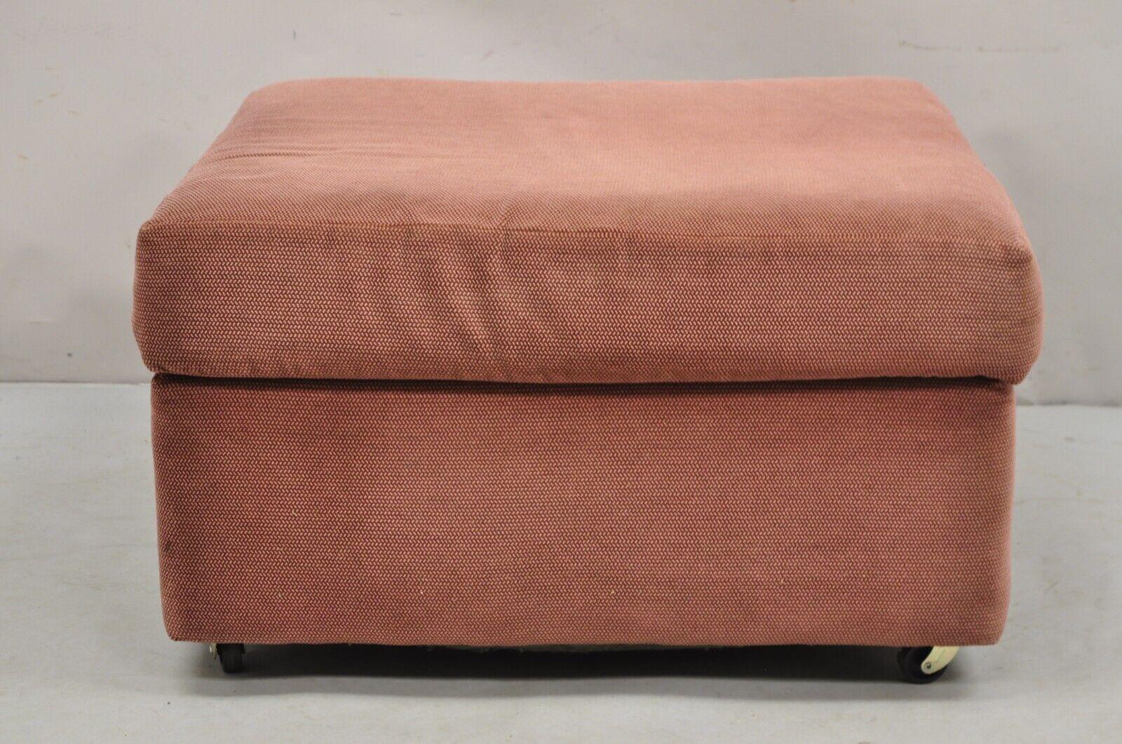 20th Century Vintage Thayer Coggin Modern Upholstered Mauve Color Ottoman on Wheels For Sale