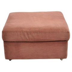 Retro Thayer Coggin Modern Upholstered Mauve Color Ottoman on Wheels