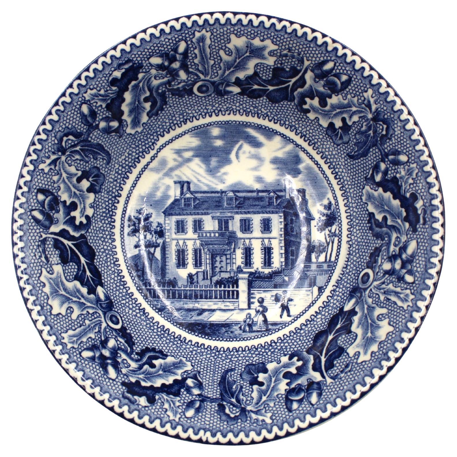 Vintage "The Hancock House" Blue Transferware Bowl by Johnson Brothers