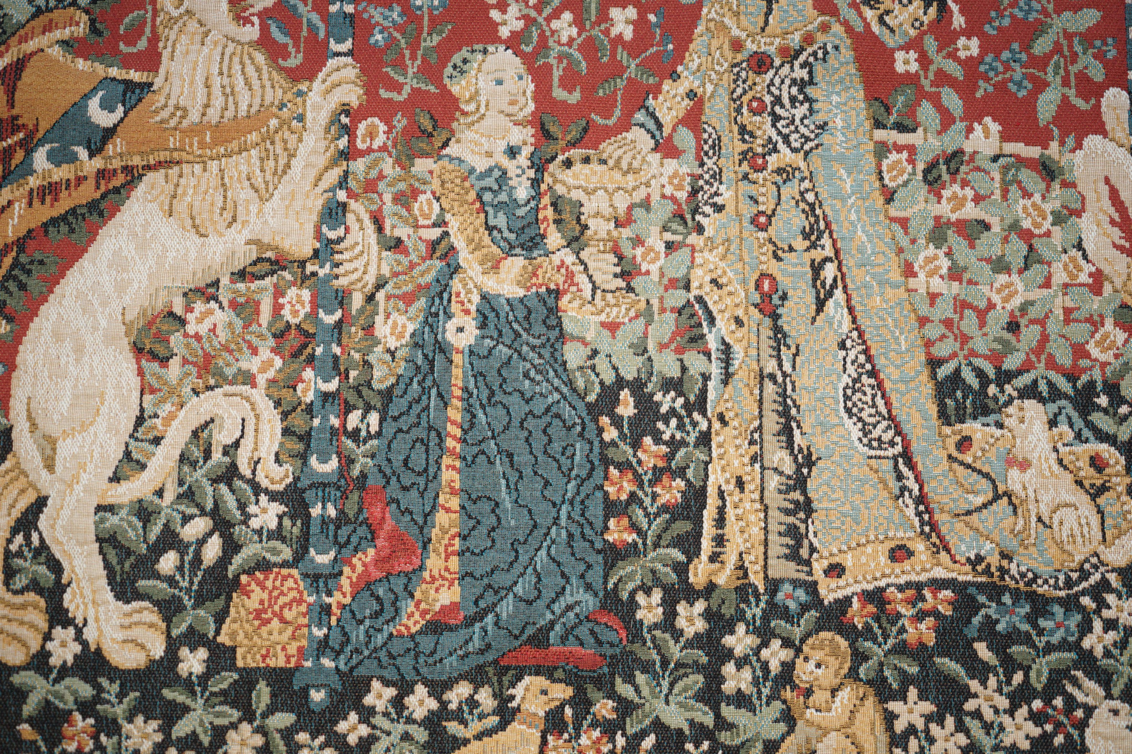 ViNTAGE LA DAMA Y EL UNICORNIO GRANDES COLGANTES DE PARED TAPIZ TEJIDO 128CM X 166CM Inglés