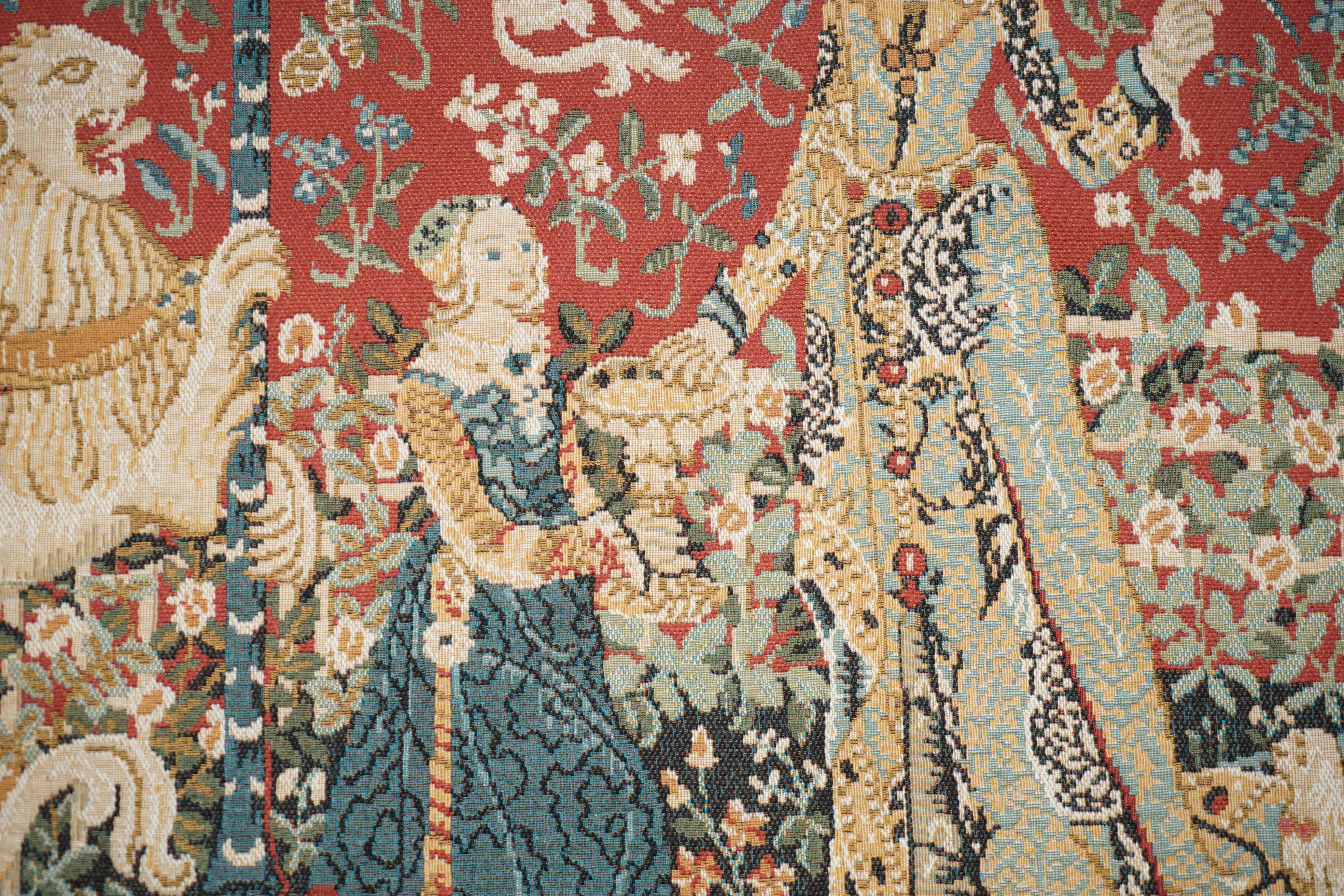 ViNTAGE LA DAMA Y EL UNICORNIO GRANDES COLGANTES DE PARED TAPIZ TEJIDO 128CM X 166CM Hecho a mano