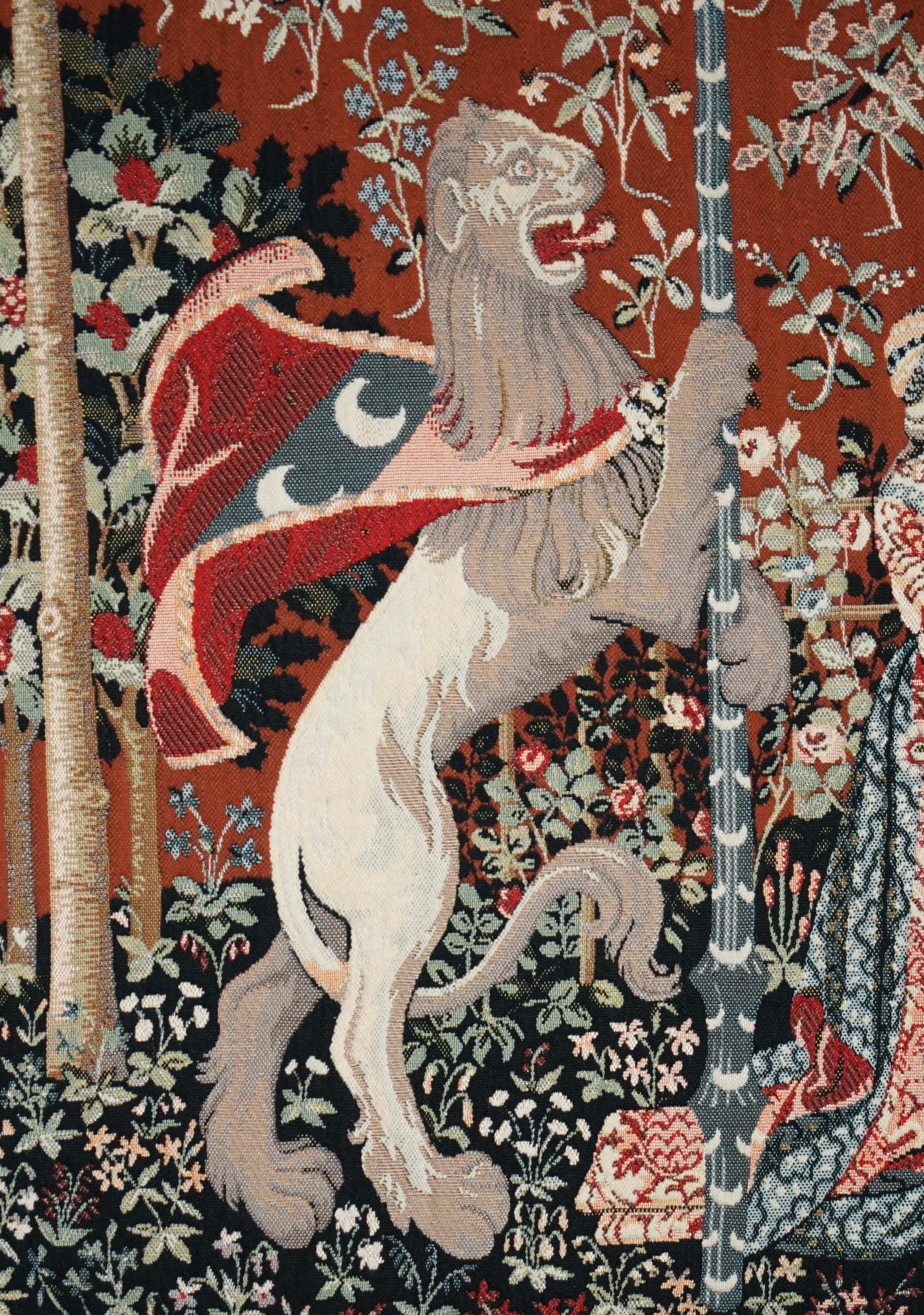French ViNTAGE THE LADY AND THE UNICORN LARGE WALL HANGING WOVEN TAPESTRY 216CM X 189CM For Sale