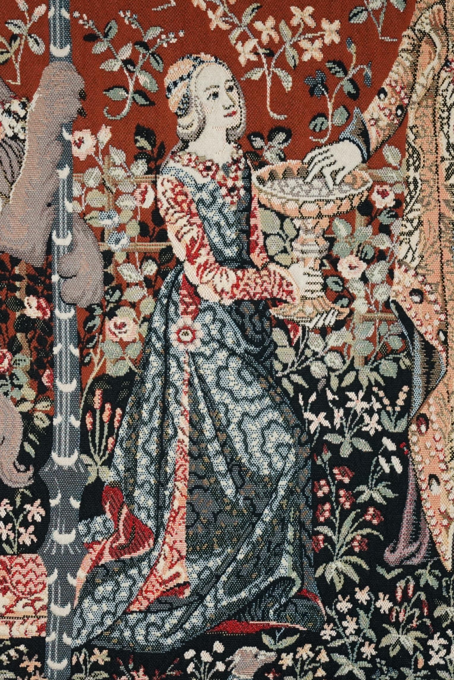 Embroidered ViNTAGE THE LADY AND THE UNICORN LARGE WALL HANGING WOVEN TAPESTRY 216CM X 189CM For Sale