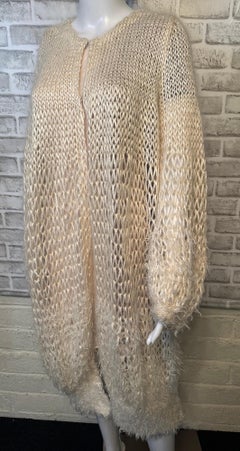 Vintage The Row Cream Frayed Knit Midi Cardigan  Silk Cashmere Mohair  Size XS