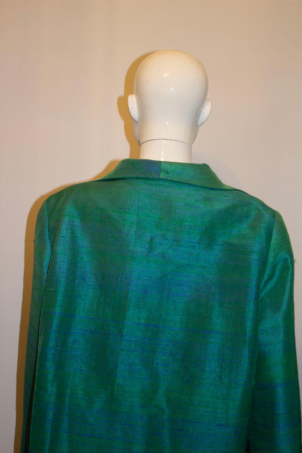 Vintage The Thai Shop Green and Blue Silk Jacket In Good Condition In London, GB