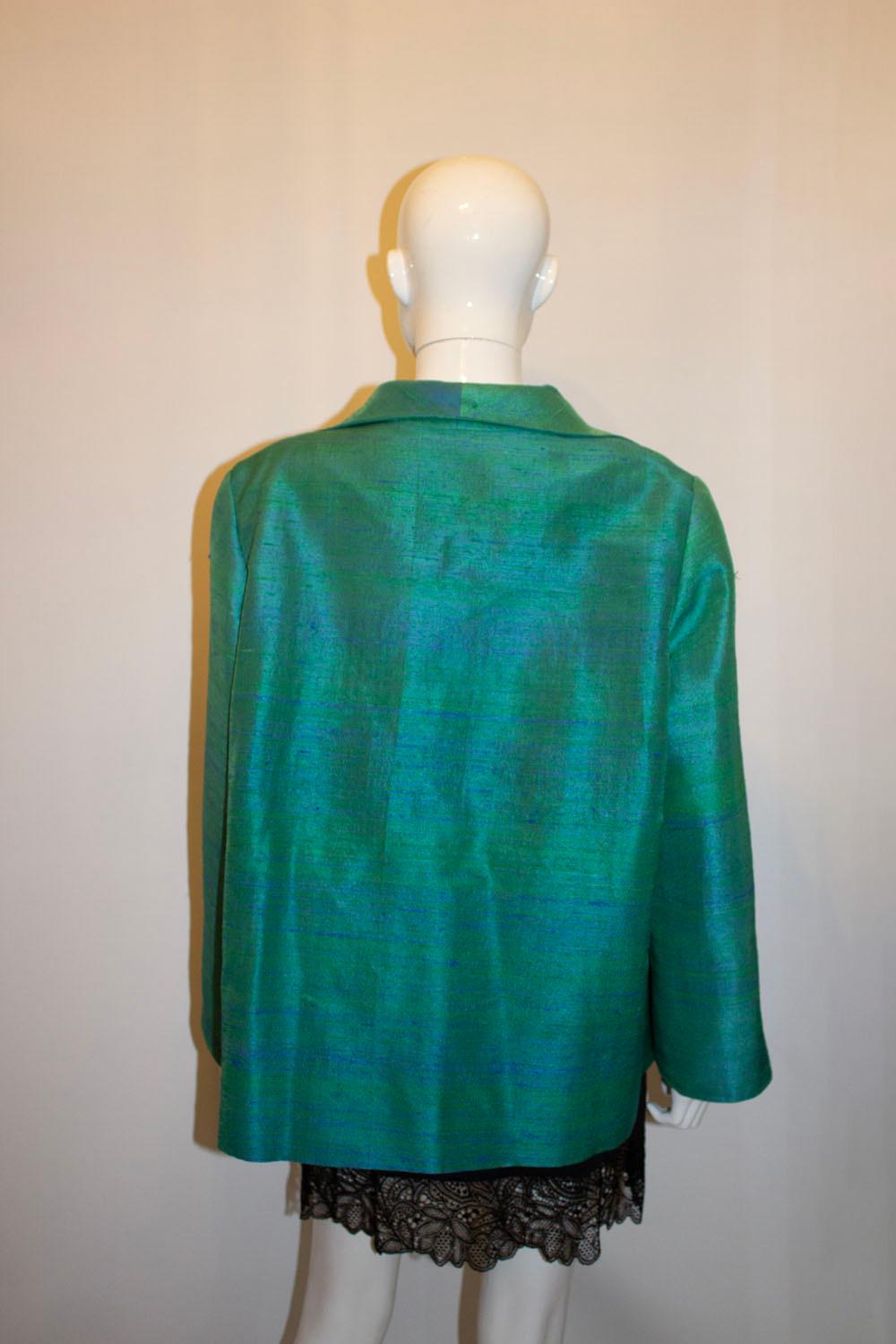 Women's Vintage The Thai Shop Green and Blue Silk Jacket For Sale