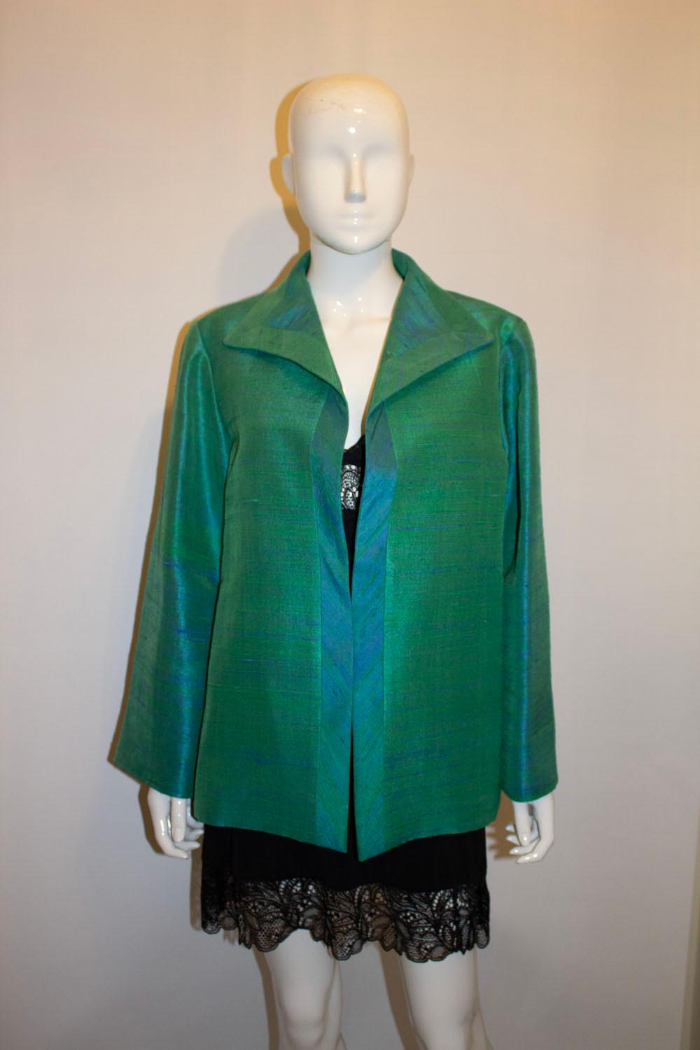 Vintage The Thai Shop Green and Blue Silk Jacket For Sale 1