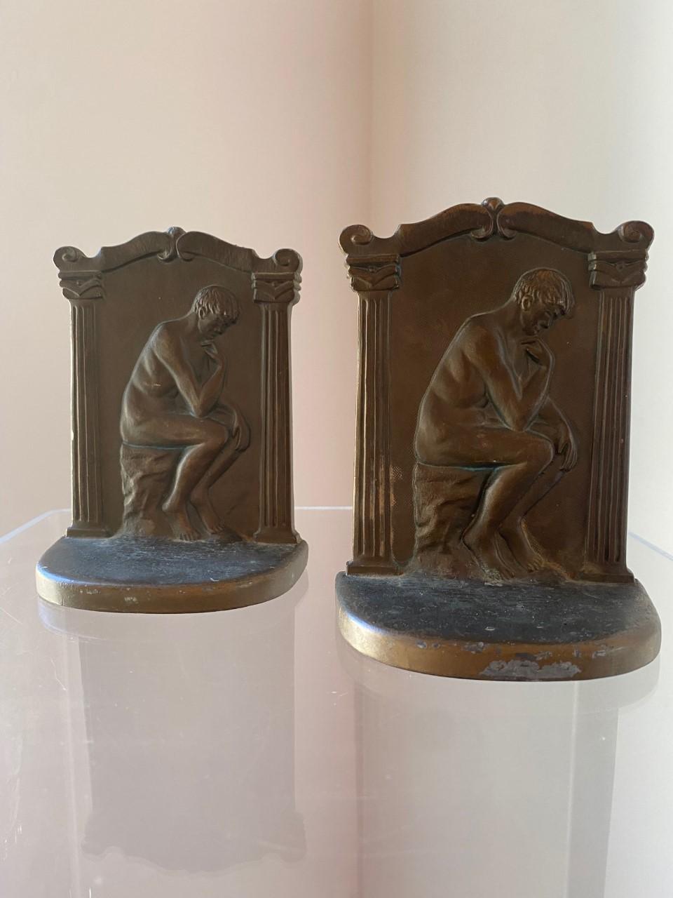 Art Deco Vintage the Thinker Bookends For Sale